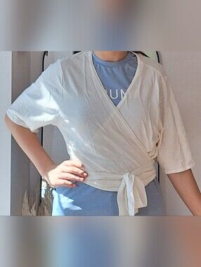 torrid Cream Wrap Short Sleeve Tie Front Top